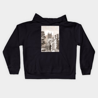 Punting on the River Cherwell, Magdalen Bridge, Oxford, England.  19th Century scene Kids Hoodie